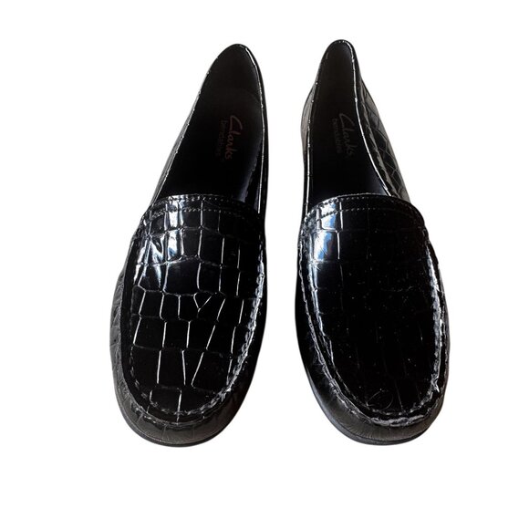 Clarks Bendables Black Embossed Croc Loafers Women's 7.5M Slip-On Comfort Shoes - Picture 2 of 10
